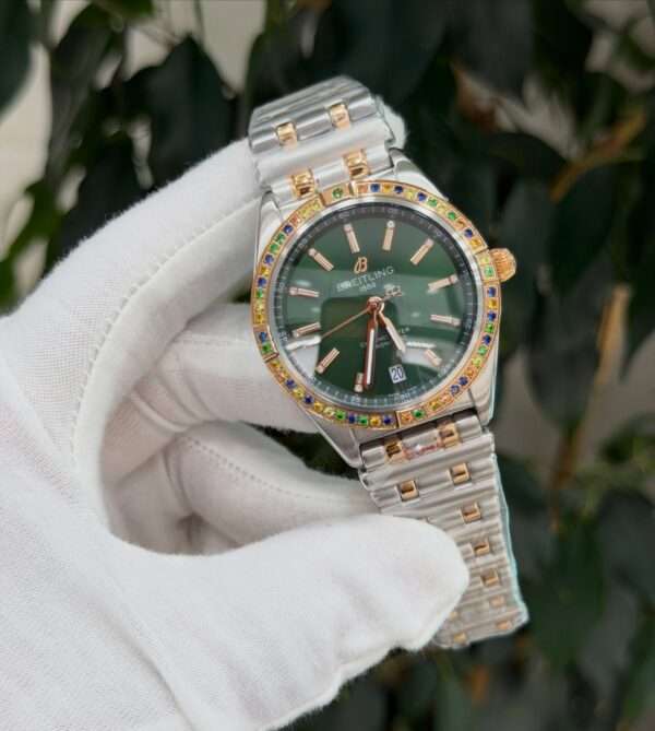 Breitling Chronomat 36 Style – Green Dial & Gem-Set Bezel