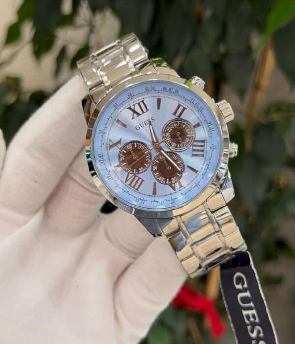 GUESS Chronograph Style – Silver Blue Dial & Roman Numerals