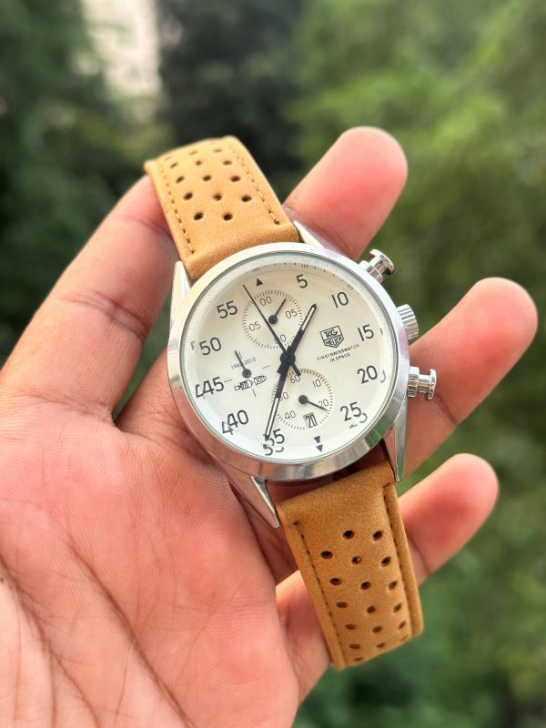 Tag Heuer Carrera Chronograph White Dial Leather Mens 1887-SPACEX-BROWN Watch for Man Watch